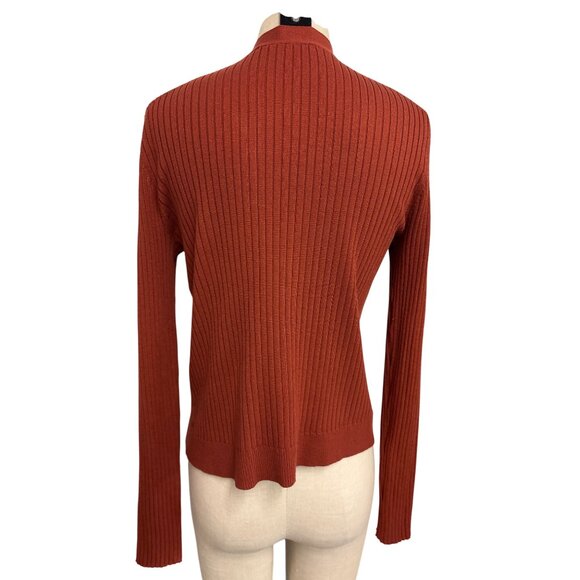 Loft Womens Rust Ribbed Button-Up Cardigan Sweater Size L - Picture 7 of 10